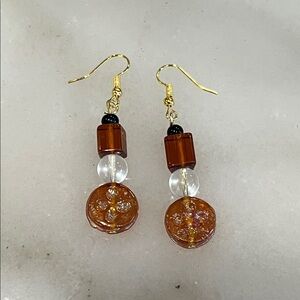 Chic Brown and Gold Glass Beaded Earrings